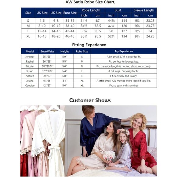 Women's Silk Robe Satin Robe with Lace Trim∣Bridal Party Robe Bride Robe - Picture 9 of 9